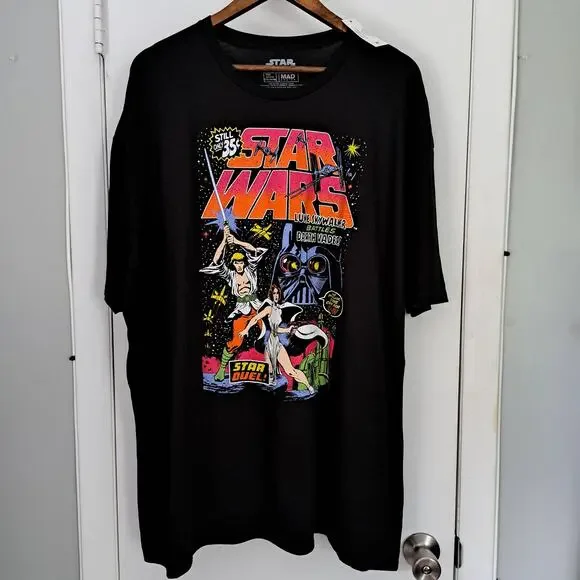Star Wars NWT Men's 3X Cartoon Darth Vader Luke Skywalker Princess Lei Black Tee - Picture 1 of 5